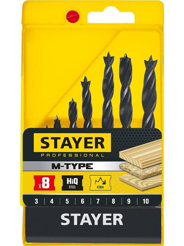 STAYER M-type, 8 шт: 3-4-5-6-7-8-9-10 мм, набор спиральных сверл по дереву (2942-H8)