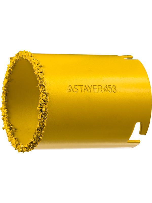 STAYER 53 мм, L 55 мм, карбид вольфрама, кольцевая коронка, Professional (33345-53)