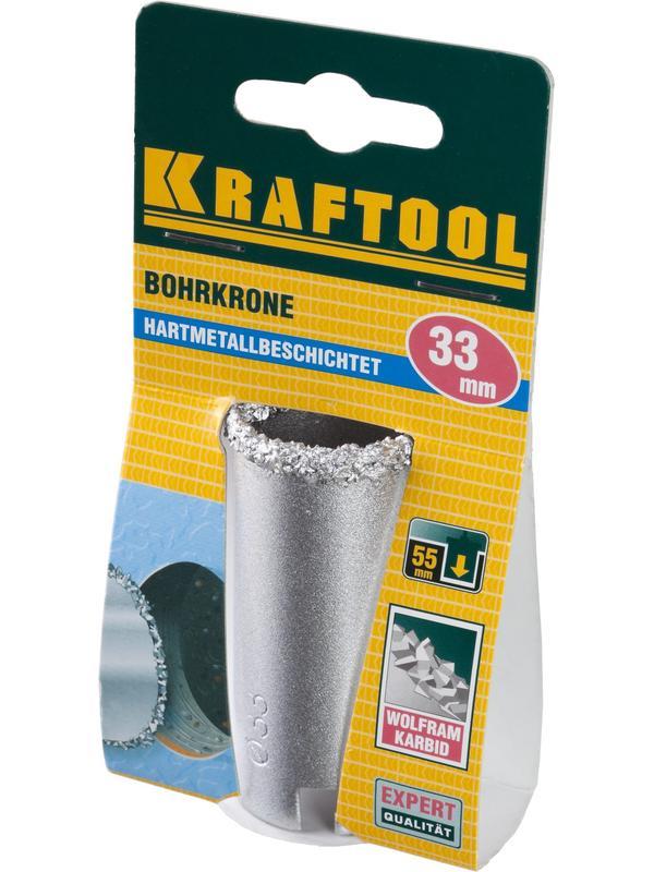 KRAFTOOL 33 мм, L 55 мм, карбид вольфрама, коронка кольцевая (33401-33)