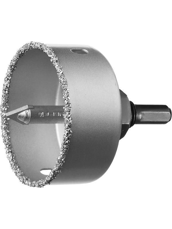 ЗУБР 64 мм, L 25 мм, карбид вольфрама, коронка-чашка с державкой и сверлом, Профессионал (33360-064)