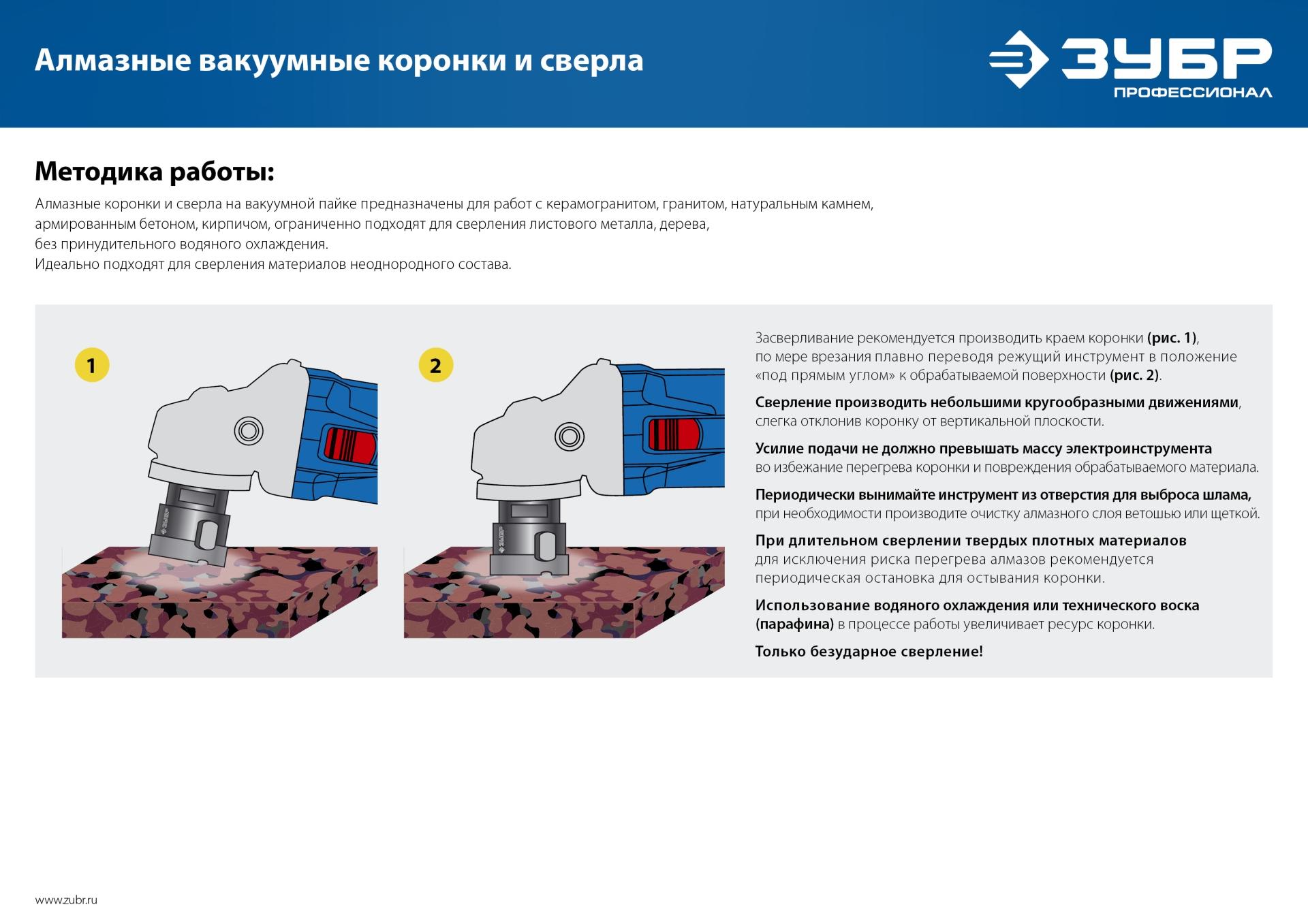 ЗУБР АВК, d 8 мм, (HEX 1/4″, 15 мм кромка), вакуумное алмазное трубчатое сверло, Профессионал (29865-08)