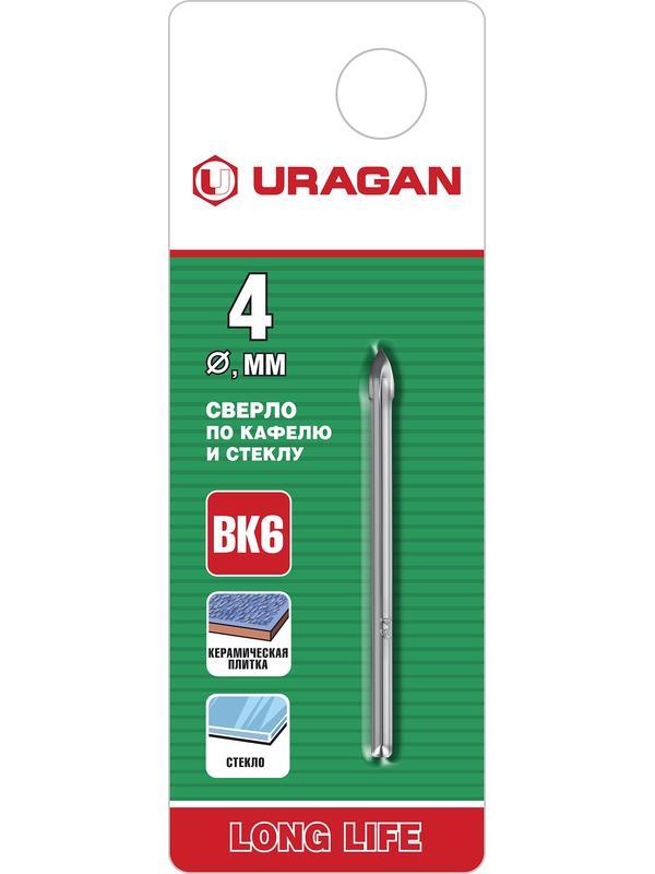 URAGAN 4 мм, 2х кромка, цилиндр хвостовик, Сверло по стеклу и кафелю (29830-04)