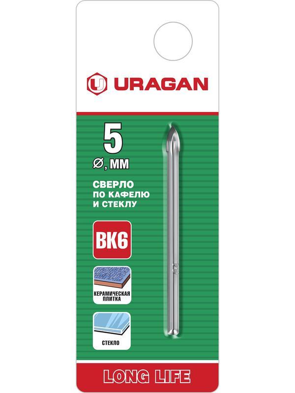 URAGAN 5 мм, 2х кромка, цилиндр хвостовик, Сверло по стеклу и кафелю (29830-05)