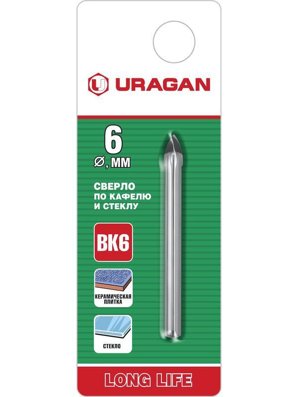 URAGAN 6 мм, 2х кромка, цилиндр хвостовик, Сверло по стеклу и кафелю (29830-06)