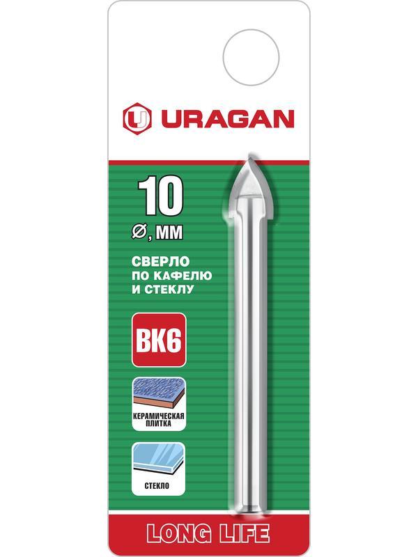 URAGAN 10 мм, 2х кромка, цилиндр хвостовик, Сверло по стеклу и кафелю (29830-10)