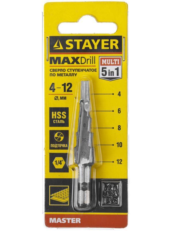 STAYER 4-12 мм, 5 ступеней, сталь HSS, ступенчатое сверло (29660-4-12-5)