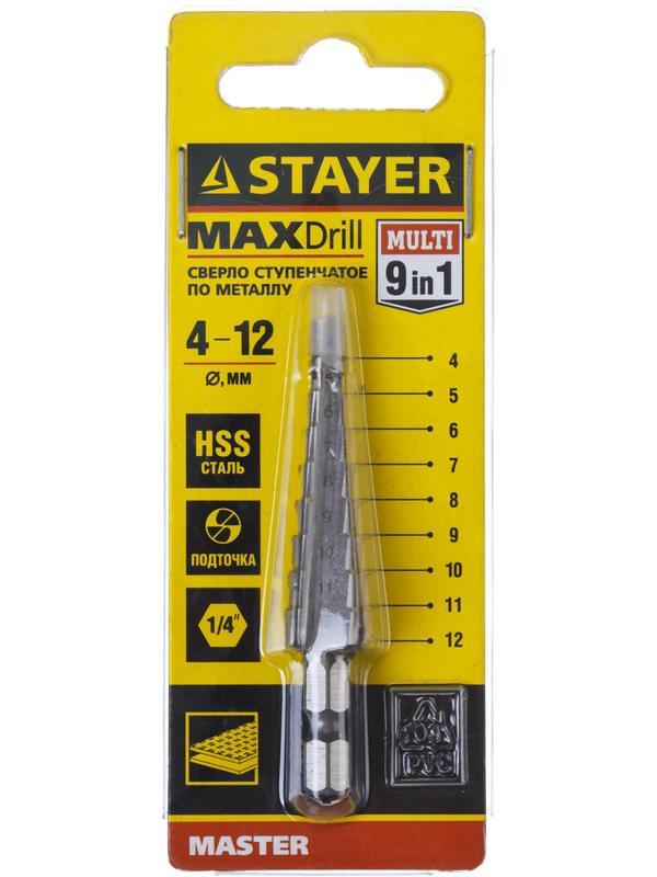 STAYER 4-12 мм, 9 ступеней, сталь HSS, ступенчатое сверло (29660-4-12-9)