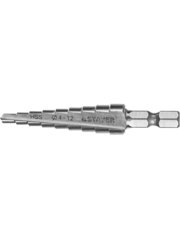 STAYER 4-12 мм, 9 ступеней, сталь HSS, ступенчатое сверло (29660-4-12-9)