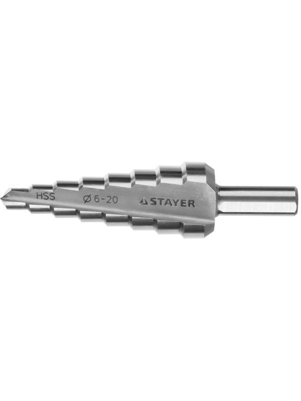 STAYER 6-20 мм, 8 ступеней, сталь HSS, ступенчатое сверло (29660-6-20-8)