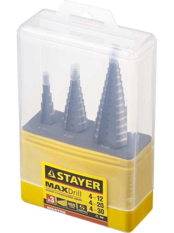 STAYER 3 шт, 4-30 мм, сталь HSS, набор сверл ступенчатых (29660-4-30-H3)
