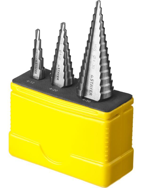 STAYER 3 шт, 4-30 мм, сталь HSS, набор сверл ступенчатых (29660-4-30-H3)