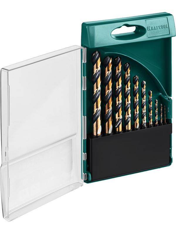 KRAFTOOL Cobalt, 10 шт, (1-10 мм), сталь М42, HSS-Co(8%), набор сверл по металлу (29656-H10)