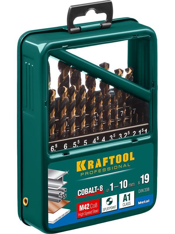 KRAFTOOL Cobalt, 19 шт, (1-10 мм), сталь М42, HSS-Co(8%), набор сверл по металлу (29656-H19)