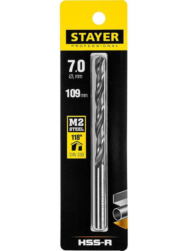 STAYER HSS-R, 7.0 х 109 мм, быстрорежущая сталь P6M5, сверло по металлу, Professional (29602-7)