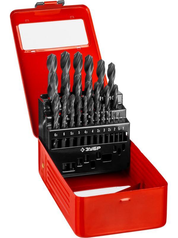 ЗУБР 25 шт, (1-13 мм), сталь Р4М2, класс В, мет.бокс, набор сверл по металлу (29605-H25)