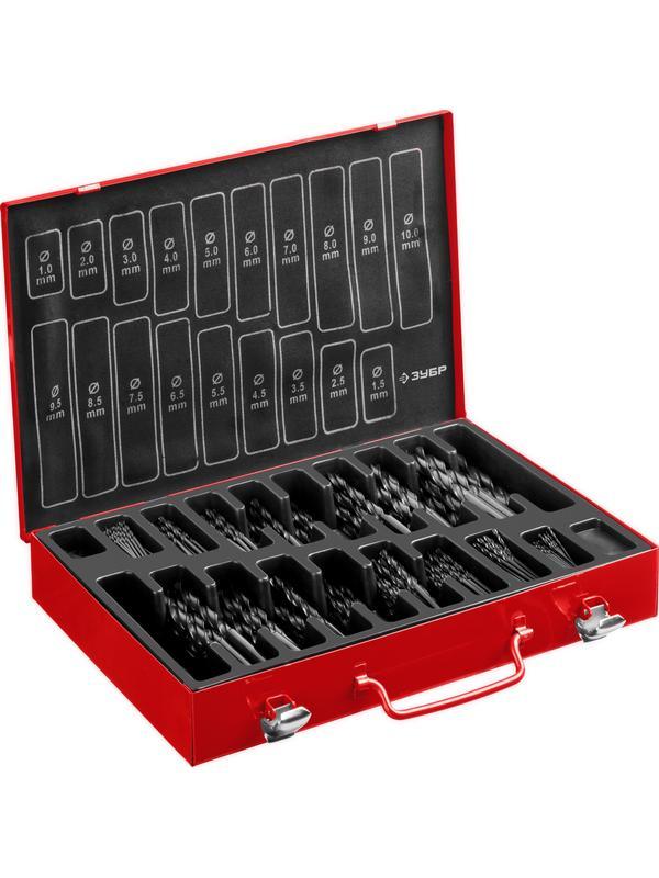 ЗУБР 370 шт, (1-10 мм), сталь Р4М2, класс В, мет.бокс, набор сверл по металлу (29605-H370)