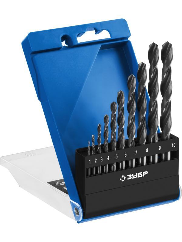 ЗУБР ПРОФ-В, 10 шт, (1-10 мм), сталь Р6М5, класс В, набор сверл по металлу, Профессионал (29621-H10)