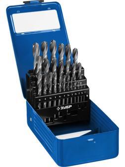 ЗУБР ПРОФ-В, 25 шт, (1-13 мм), сталь Р6М5, класс В, мет.бокс, набор сверл по металлу, Профессионал (29621-H25)