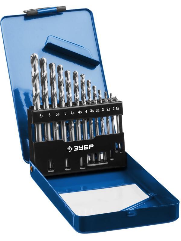 ЗУБР ПРОФ-А, 13 шт, (1.5-6.5 мм), сталь Р6М5, класс А, мет.бокс, набор сверл по металлу, Профессионал (29625-H13)