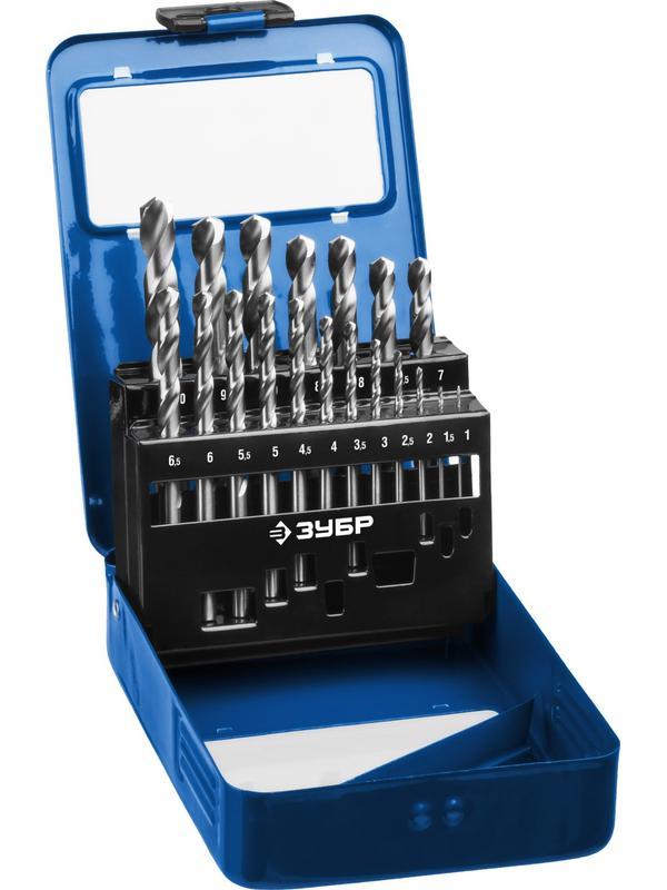ЗУБР ПРОФ-А, 19 шт, (1-10 мм), сталь Р6М5, класс А, мет.бокс, набор сверл по металлу, Профессионал (29625-H19)