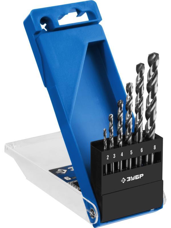 ЗУБР ПРОФ-А, 6 шт, (2-8 мм), сталь Р6М5, класс А, набор сверл по металлу, Профессионал (29625-H6)