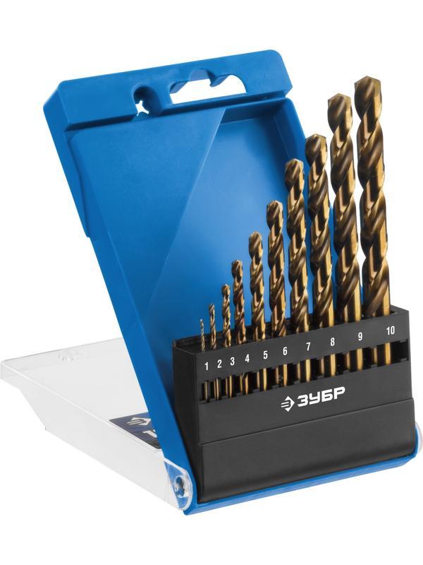 ЗУБР Кобальт, 10 шт, (1-10 мм), сталь Р6М5К5, класс А, набор сверл по металлу, Профессионал (29626-H10)
