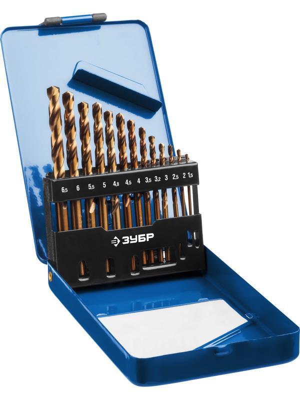 ЗУБР Кобальт, 13 шт, (1.5-6.5 мм), сталь Р6М5К5, класс А, мет.бокс, набор сверл по металлу, Профессионал (29626-H13)