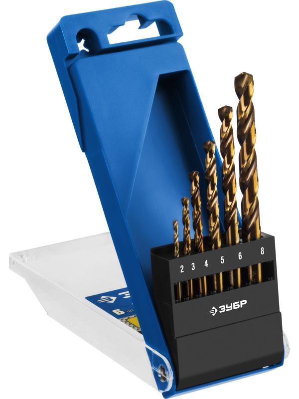 ЗУБР Кобальт, 6 шт, (2-8 мм), сталь Р6М5К5, класс А, набор сверл по металлу, Профессионал (29626-H6)