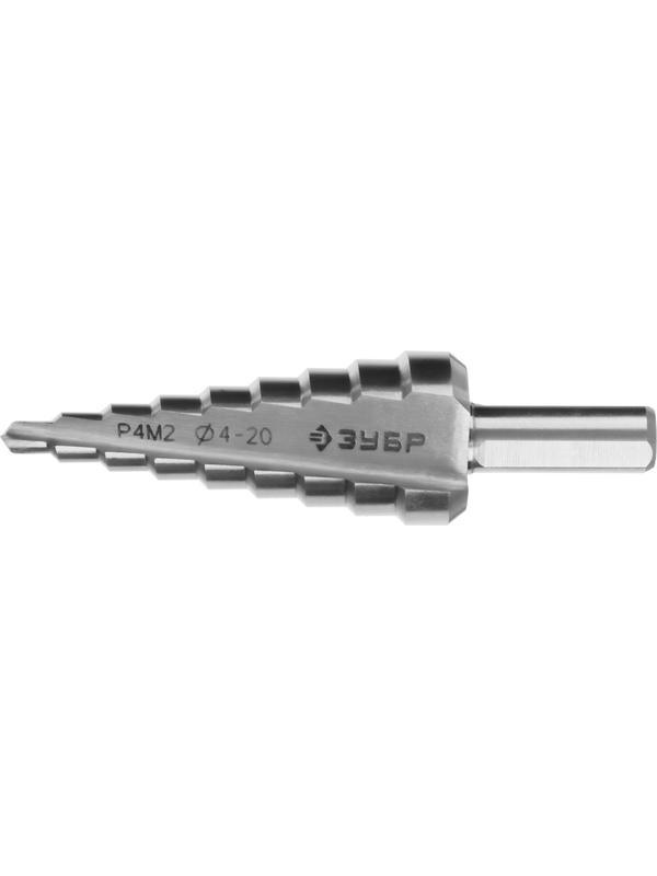 ЗУБР 4-20 мм, 9 ступеней, сталь Р4М2, ступенчатое сверло (29665-4-20-9)