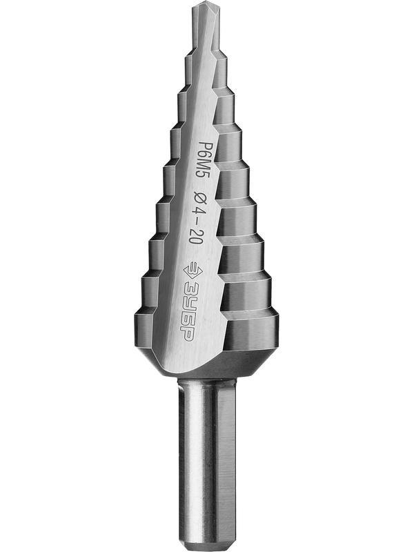 ЗУБР 4-20 мм, 9 ступеней, сталь Р6М5, ступенчатое сверло, Профессионал (29670-4-20-9)