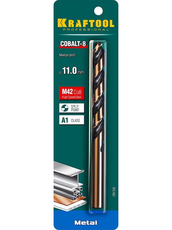KRAFTOOL Cobalt, 11.0 х 142 мм, сталь М42, HSS-Co(8%), сверло по металлу (29656-11)