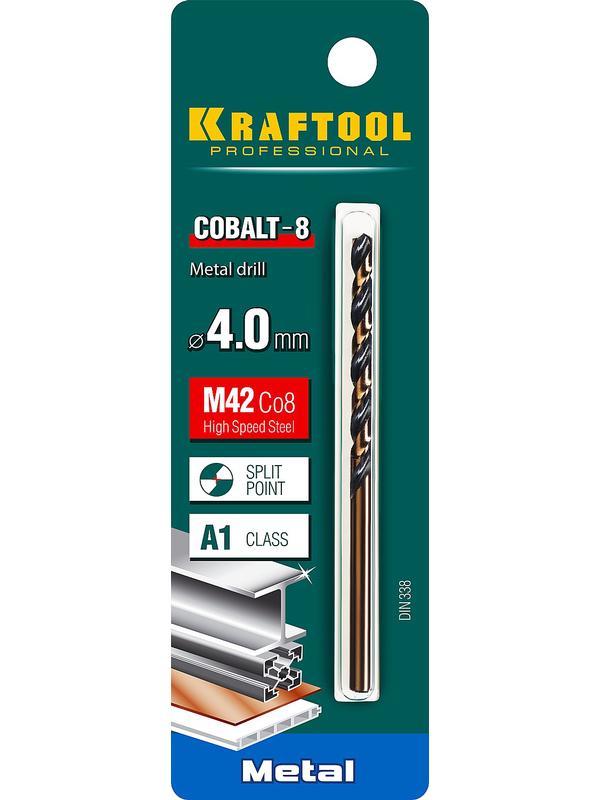 KRAFTOOL Cobalt, 4.0 х 75 мм, сталь М42, HSS-Co(8%), сверло по металлу (29656-4)
