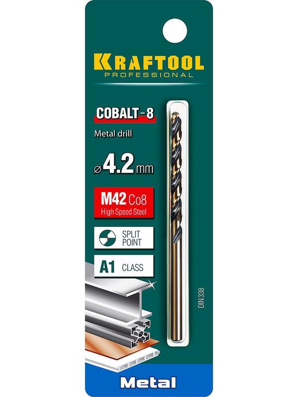 KRAFTOOL Cobalt, 4.2 х 75 мм, сталь М42, HSS-Co(8%), сверло по металлу (29656-4.2)
