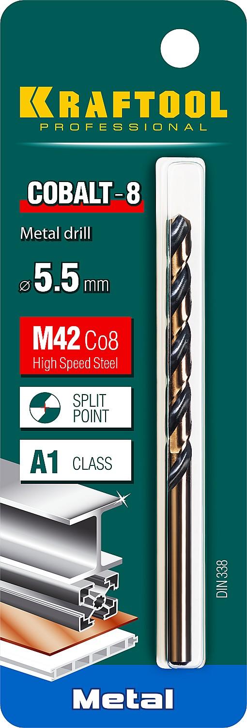KRAFTOOL Cobalt, 5.5 х 93 мм, сталь М42, HSS-Co(8%), сверло по металлу (29656-5.5)