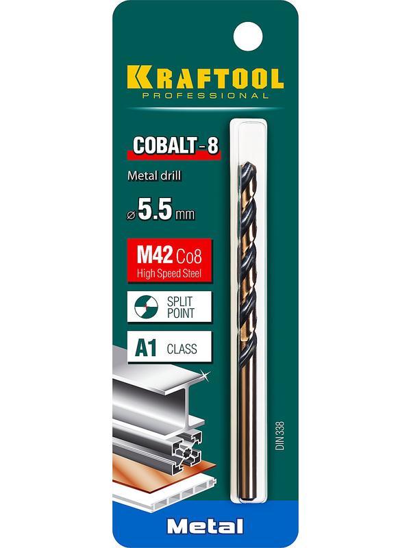 KRAFTOOL Cobalt, 5.5 х 93 мм, сталь М42, HSS-Co(8%), сверло по металлу (29656-5.5)