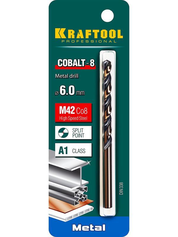 KRAFTOOL Cobalt, 6.0 х 93 мм, сталь М42, HSS-Co(8%), сверло по металлу (29656-6)
