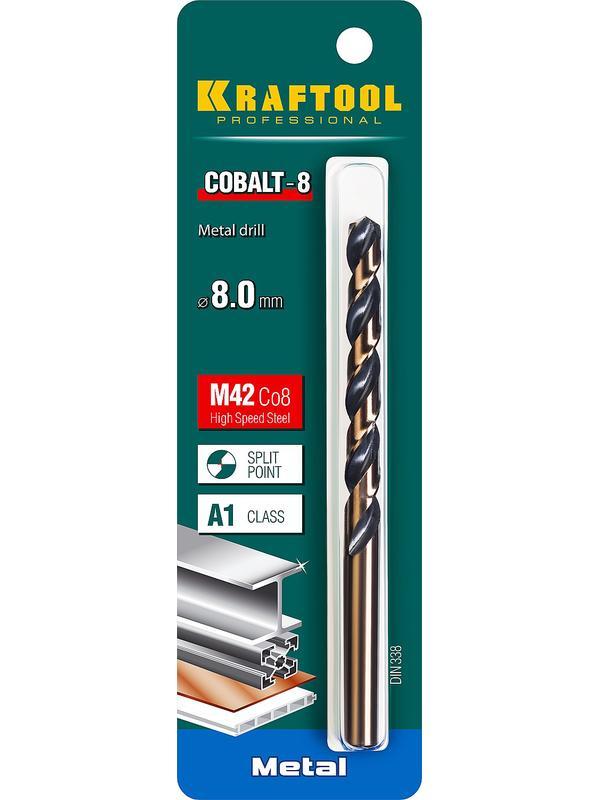 KRAFTOOL Cobalt, 8.0 х 117 мм, сталь М42, HSS-Co(8%), сверло по металлу (29656-8)
