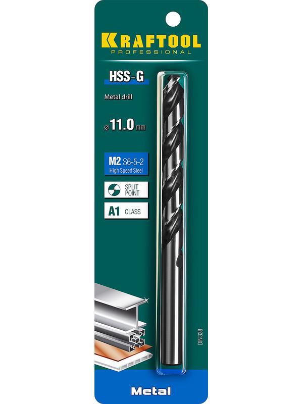 KRAFTOOL HSS-G, 11.0 х 142 мм, сталь P6M5, сверло по металлу (29651-11)