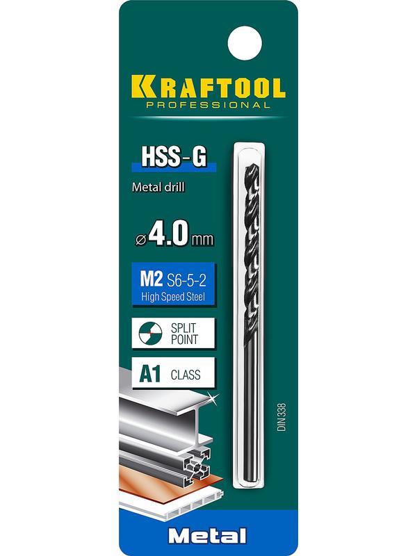 KRAFTOOL HSS-G, 4.0 х 75 мм, сталь P6M5, сверло по металлу (29651-4)