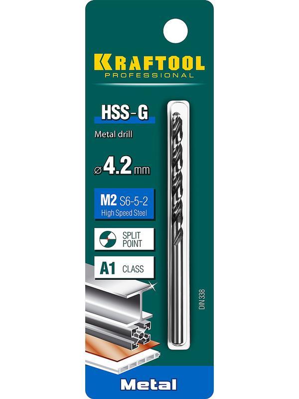 KRAFTOOL HSS-G, 4.2 х 75 мм, сталь P6M5, сверло по металлу (29651-4.2)