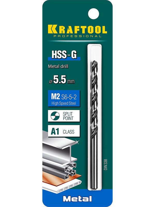 KRAFTOOL HSS-G, 5.5 х 93 мм, сталь P6M5, сверло по металлу (29651-5.5)