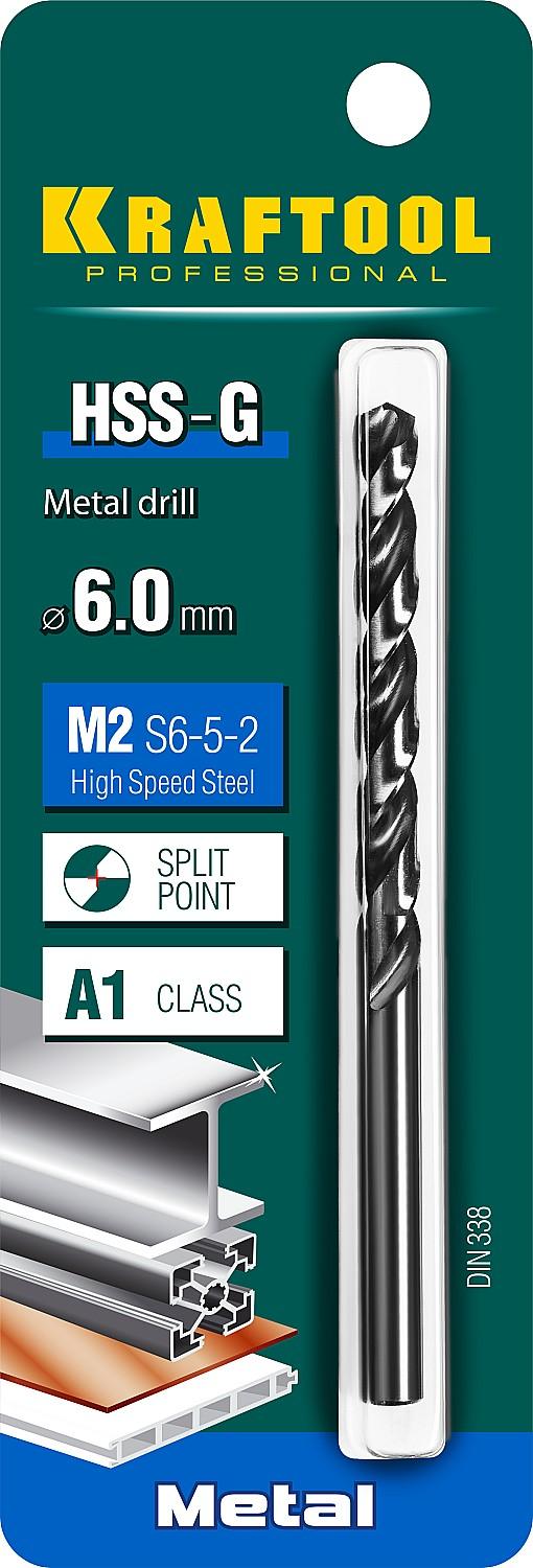 KRAFTOOL HSS-G, 6.0 х 93 мм, сталь P6M5, сверло по металлу (29651-6)