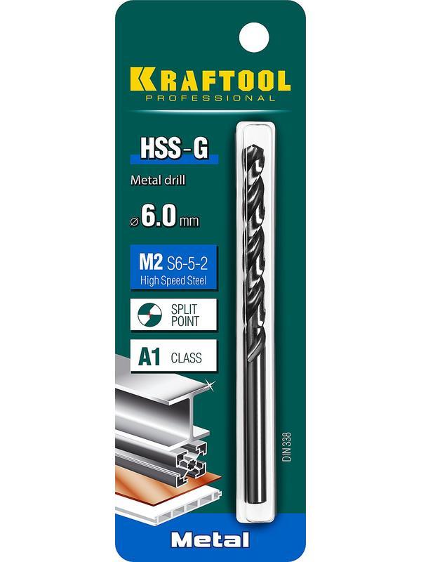 KRAFTOOL HSS-G, 6.0 х 93 мм, сталь P6M5, сверло по металлу (29651-6)