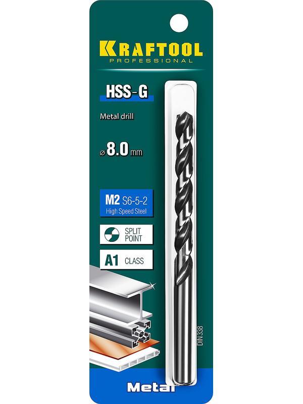 KRAFTOOL HSS-G, 8.0 х 117 мм, сталь P6M5, сверло по металлу (29651-8)