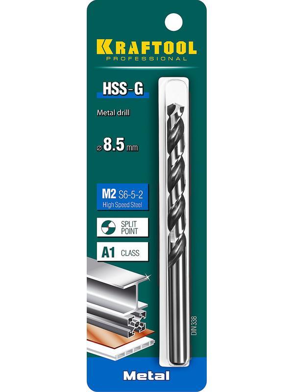 KRAFTOOL HSS-G, 8.5 х 117 мм, сталь P6M5, сверло по металлу (29651-8.5)