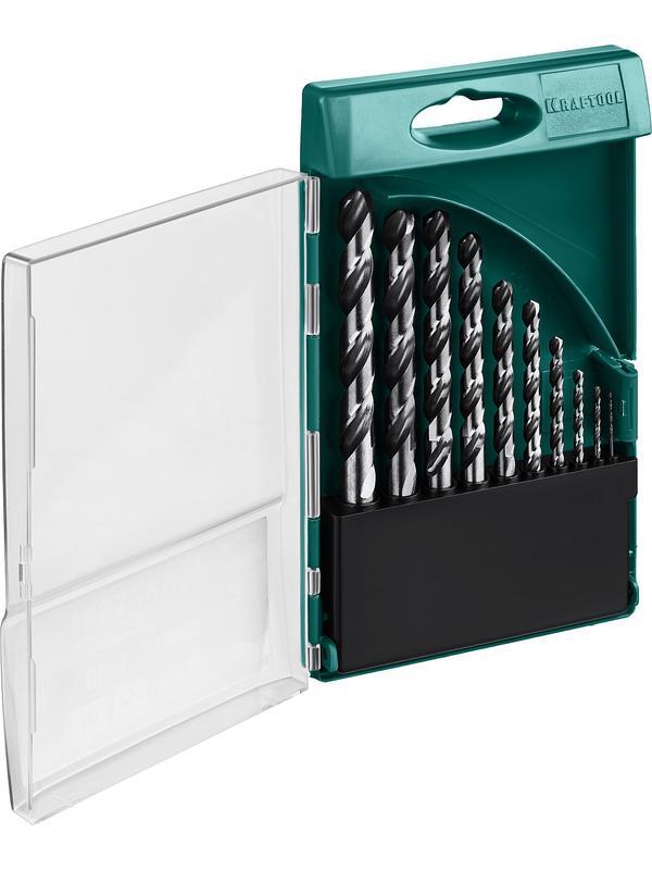 KRAFTOOL HSS-G, 10 шт, (1-10 мм), сталь P6M5, набор сверл по металлу (29651-H10)