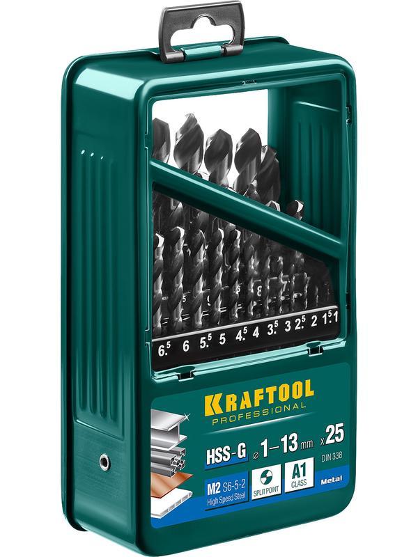 KRAFTOOL HSS-G, 25 шт, (1-13 мм), сталь P6M5, набор сверл по металлу (29651-H25)