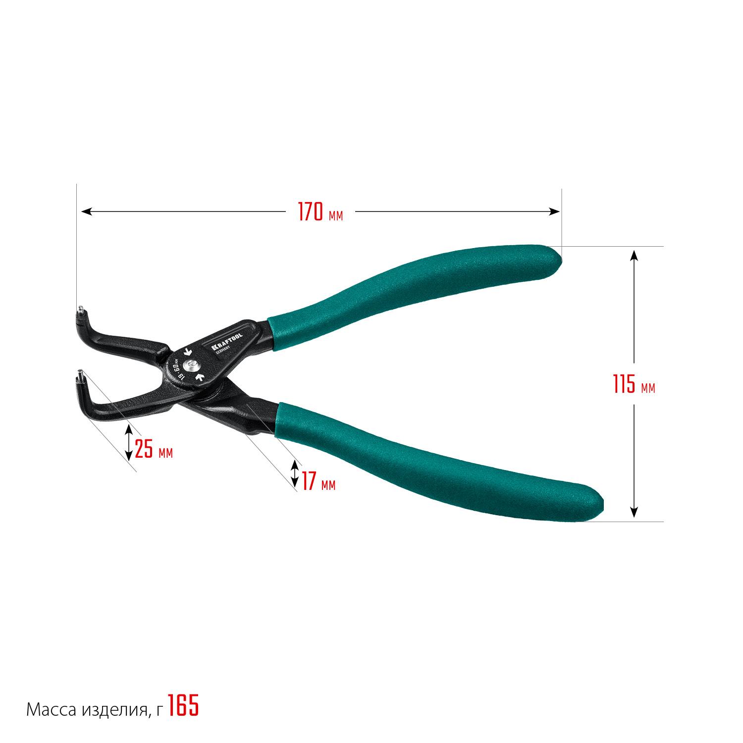 KRAFTOOL 180 мм, изогнутые губки, внутренний, съемник стопорных колец (22812-2)