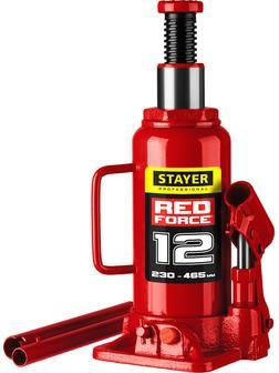 STAYER RED FORCE, 12 т, 230 - 465 мм, бутылочный гидравлический домкрат, Professional (43160-12)