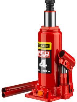 STAYER RED FORCE, 4 т, 195 - 380 мм, бутылочный гидравлический домкрат, Professional (43160-4)